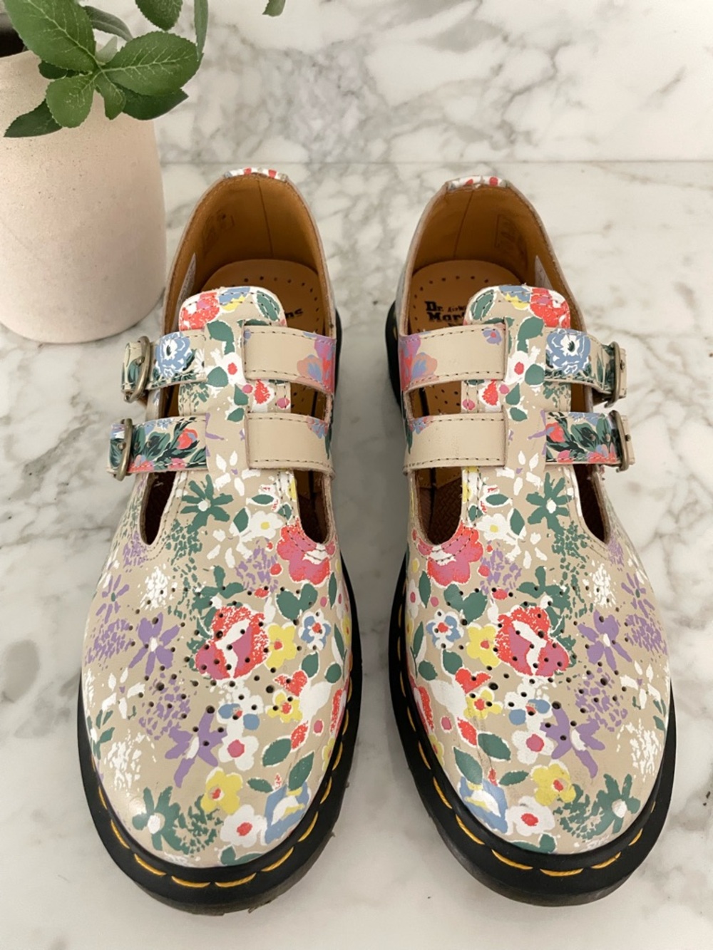 Dr. Martens 8065 Floral Mash Up Mary Jane Parchment Beige Sz 9 Womens - Picture 5 of 9